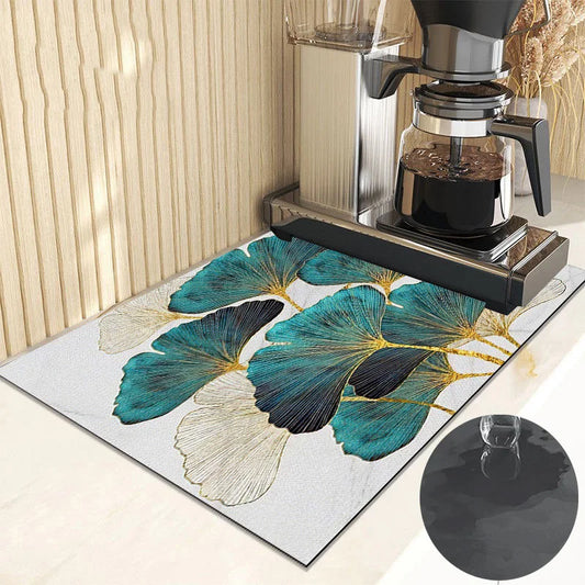 Ginkgo Leaf Dish Drying Mat Kitchen Rubber Quick Dry Drain Pad Bottle Bowl Tableware Placemat Bathroom Super Absorption Rugs