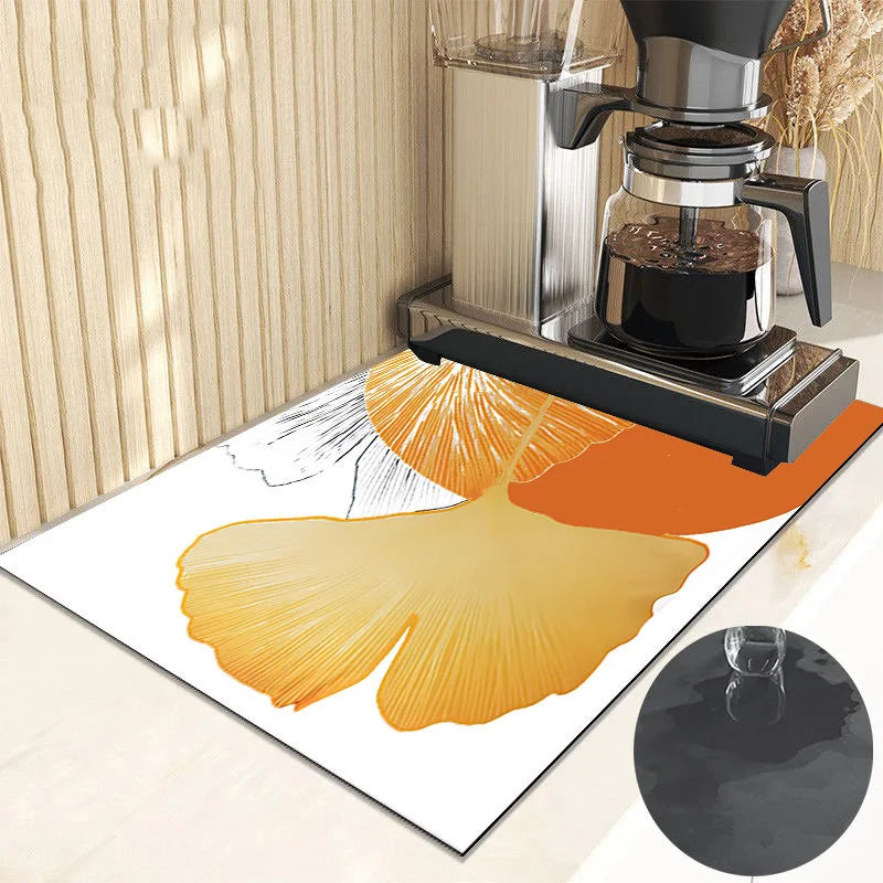 Ginkgo Leaf Dish Drying Mat Kitchen Rubber Quick Dry Drain Pad Bottle Bowl Tableware Placemat Bathroom Super Absorption Rugs