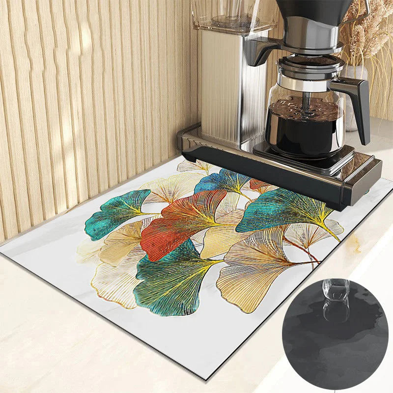Ginkgo Leaf Dish Drying Mat Kitchen Rubber Quick Dry Drain Pad Bottle Bowl Tableware Placemat Bathroom Super Absorption Rugs