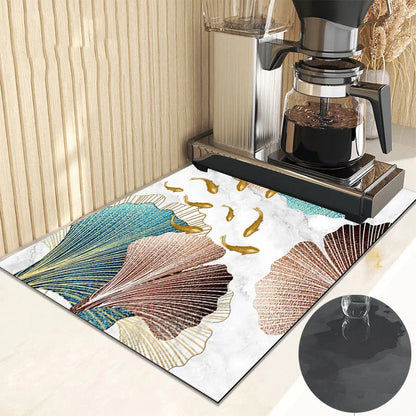 Ginkgo Leaf Dish Drying Mat Kitchen Rubber Quick Dry Drain Pad Bottle Bowl Tableware Placemat Bathroom Super Absorption Rugs