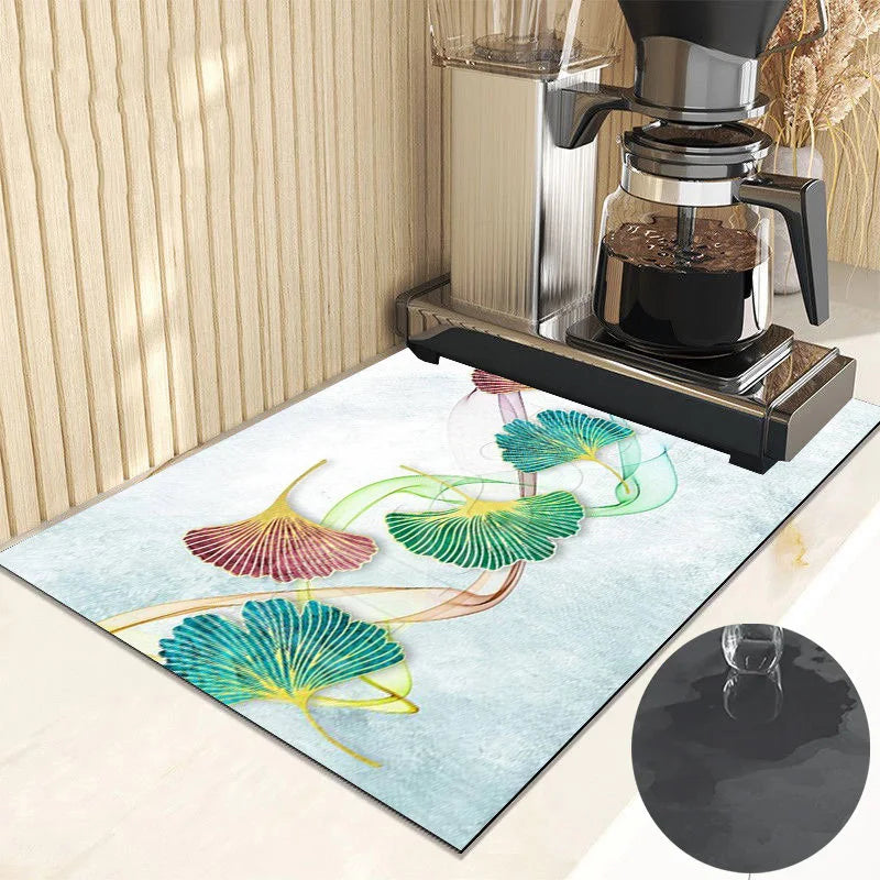 Ginkgo Leaf Dish Drying Mat Kitchen Rubber Quick Dry Drain Pad Bottle Bowl Tableware Placemat Bathroom Super Absorption Rugs