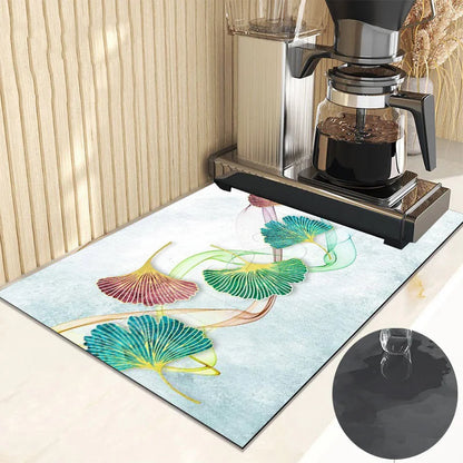 Ginkgo Leaf Dish Drying Mat Kitchen Rubber Quick Dry Drain Pad Bottle Bowl Tableware Placemat Bathroom Super Absorption Rugs