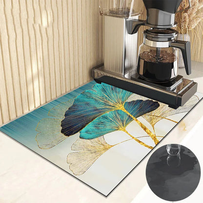 Ginkgo Leaf Dish Drying Mat Kitchen Rubber Quick Dry Drain Pad Bottle Bowl Tableware Placemat Bathroom Super Absorption Rugs