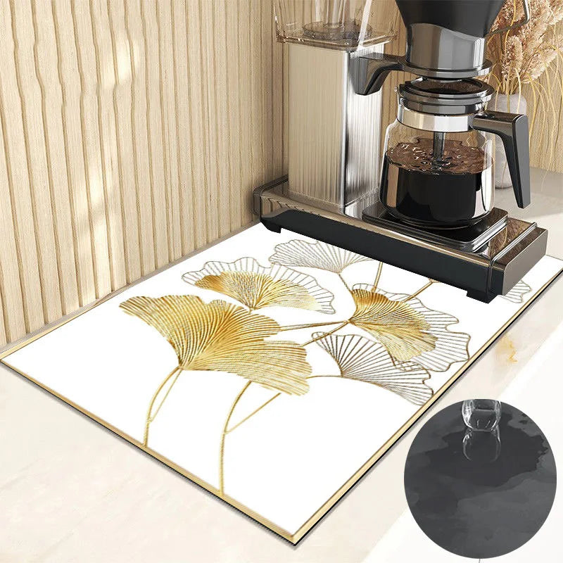 Ginkgo Leaf Dish Drying Mat Kitchen Rubber Quick Dry Drain Pad Bottle Bowl Tableware Placemat Bathroom Super Absorption Rugs