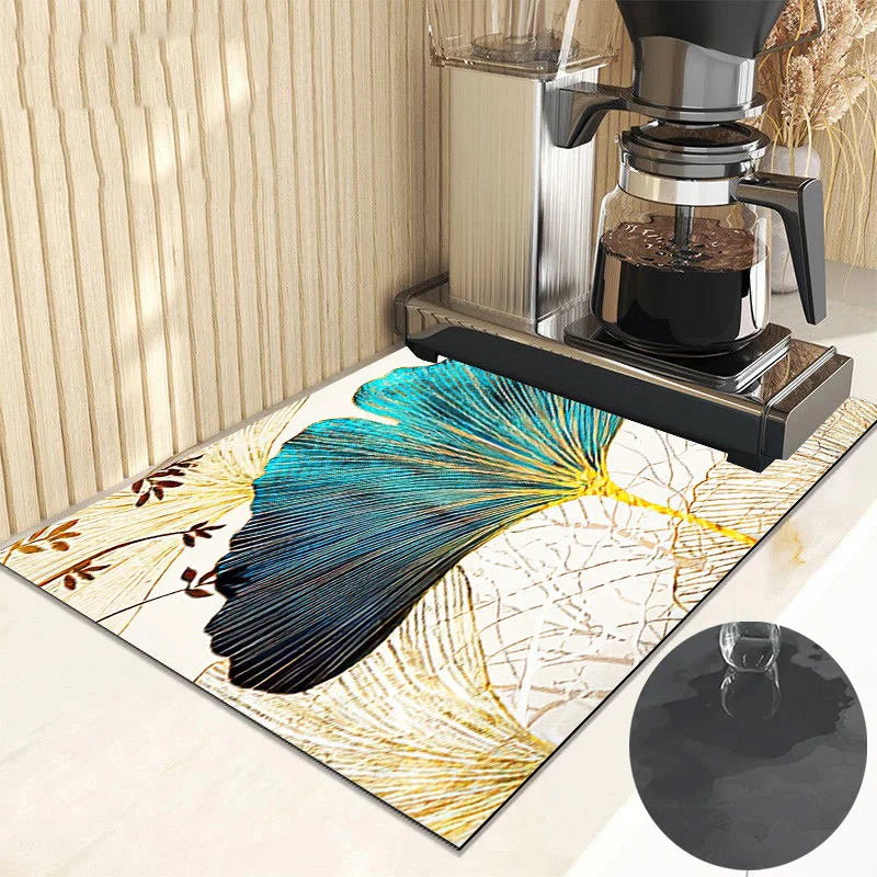 Ginkgo Leaf Dish Drying Mat Kitchen Rubber Quick Dry Drain Pad Bottle Bowl Tableware Placemat Bathroom Super Absorption Rugs