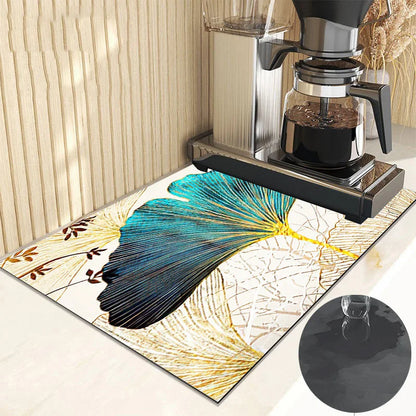 Ginkgo Leaf Dish Drying Mat Kitchen Rubber Quick Dry Drain Pad Bottle Bowl Tableware Placemat Bathroom Super Absorption Rugs