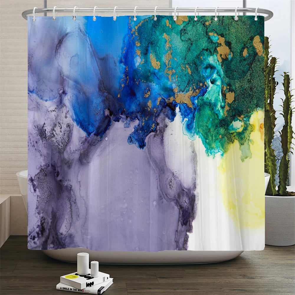 Gradient Marble Ink Texture Shower Curtain Waterproof Abstract Paint Colorful Bath Curtain Home Bathroom Decor Curtain With Hook