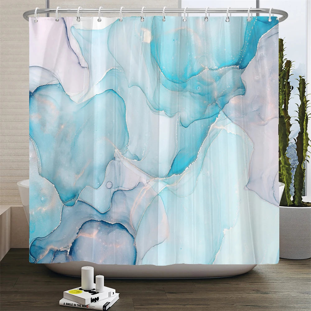 Gradient Marble Ink Texture Shower Curtain Waterproof Abstract Paint Colorful Bath Curtain Home Bathroom Decor Curtain With Hook
