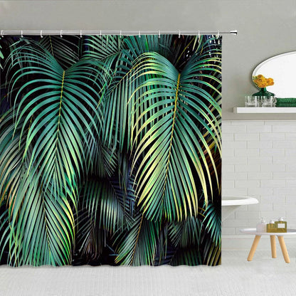 Green Tropical Plant Monstera Palm Leaf Shower Curtain Spring Plant Theme Fashion Waterproof Fabric Home Bathroom Decor Curtains