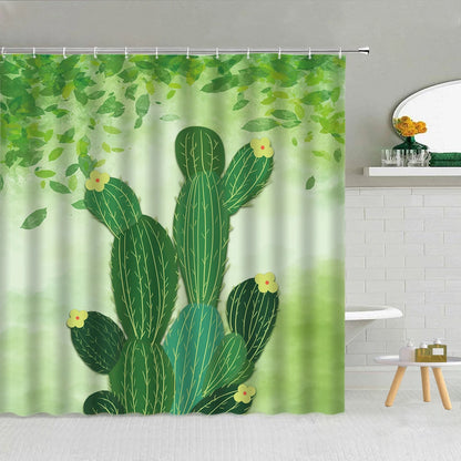 Green Tropical Plant Monstera Palm Leaf Shower Curtain Spring Plant Theme Fashion Waterproof Fabric Home Bathroom Decor Curtains