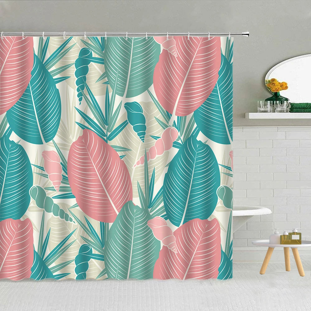 Green Tropical Plant Monstera Palm Leaf Shower Curtain Spring Plant Theme Fashion Waterproof Fabric Home Bathroom Decor Curtains