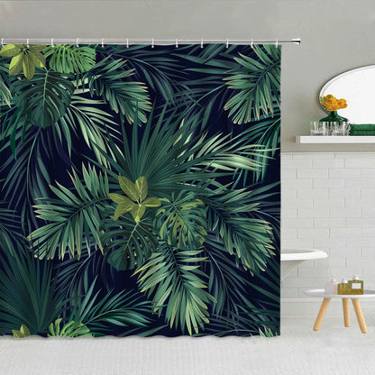 Green Tropical Plant Monstera Palm Leaf Shower Curtain Spring Plant Theme Fashion Waterproof Fabric Home Bathroom Decor Curtains