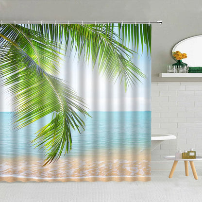 Green Tropical Plant Monstera Palm Leaf Shower Curtain Spring Plant Theme Fashion Waterproof Fabric Home Bathroom Decor Curtains