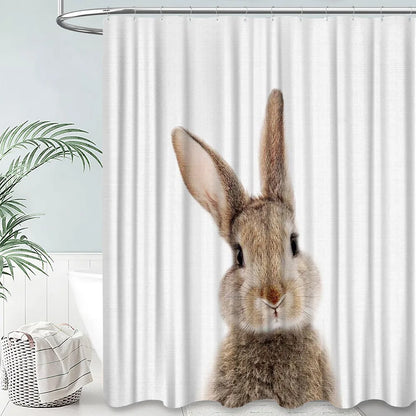 Grey Cute Rabbit Bathroom Shower Curtain Funny Cat Riding Dinosaur Animal Polyester Fabric Hanging Curtains Bathroom Decor Set