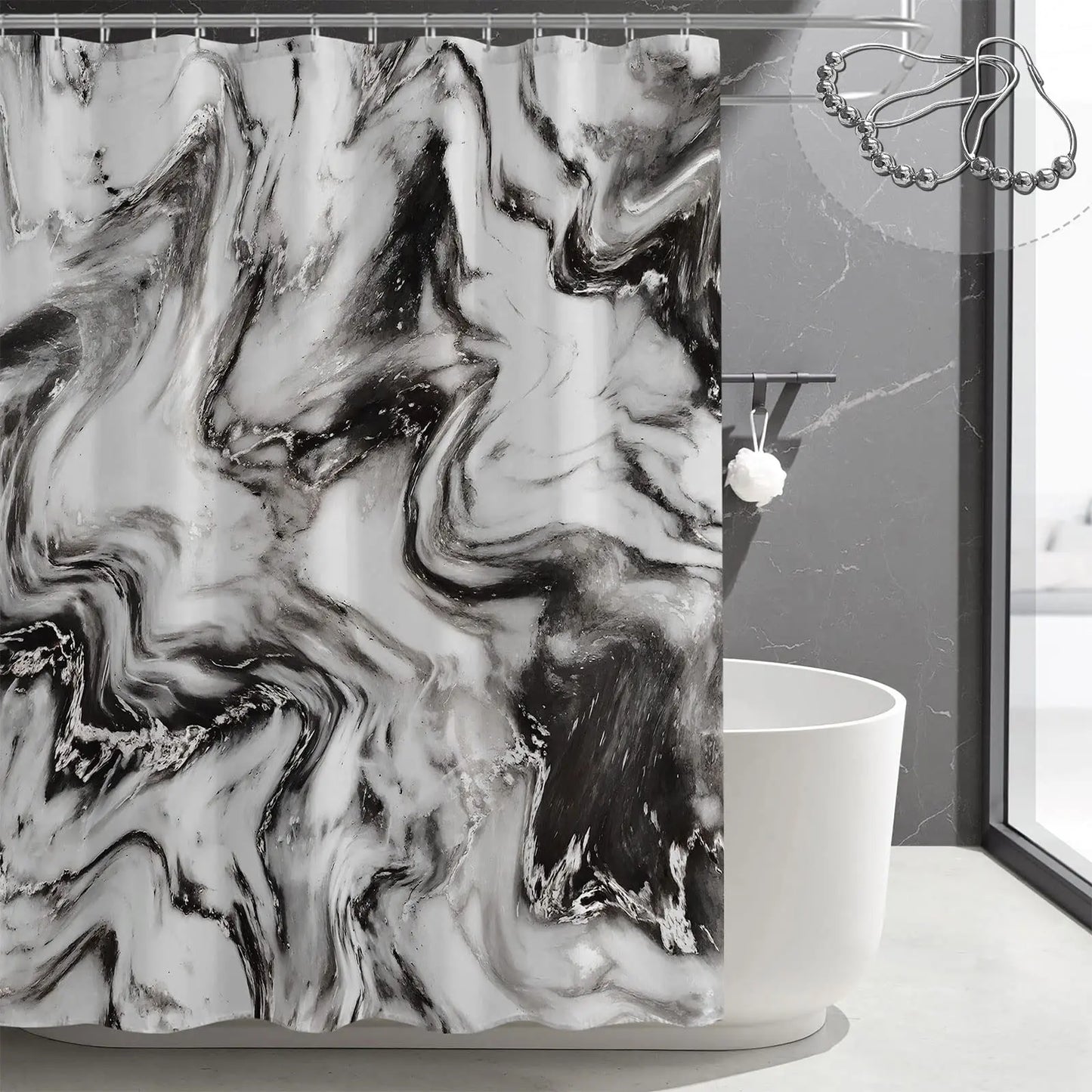 Grey Gold Marble Ink Texture Shower Curtain Set Abstract Modern Shower Curtain for Bathroom Decor Waterproof Washable Fabric