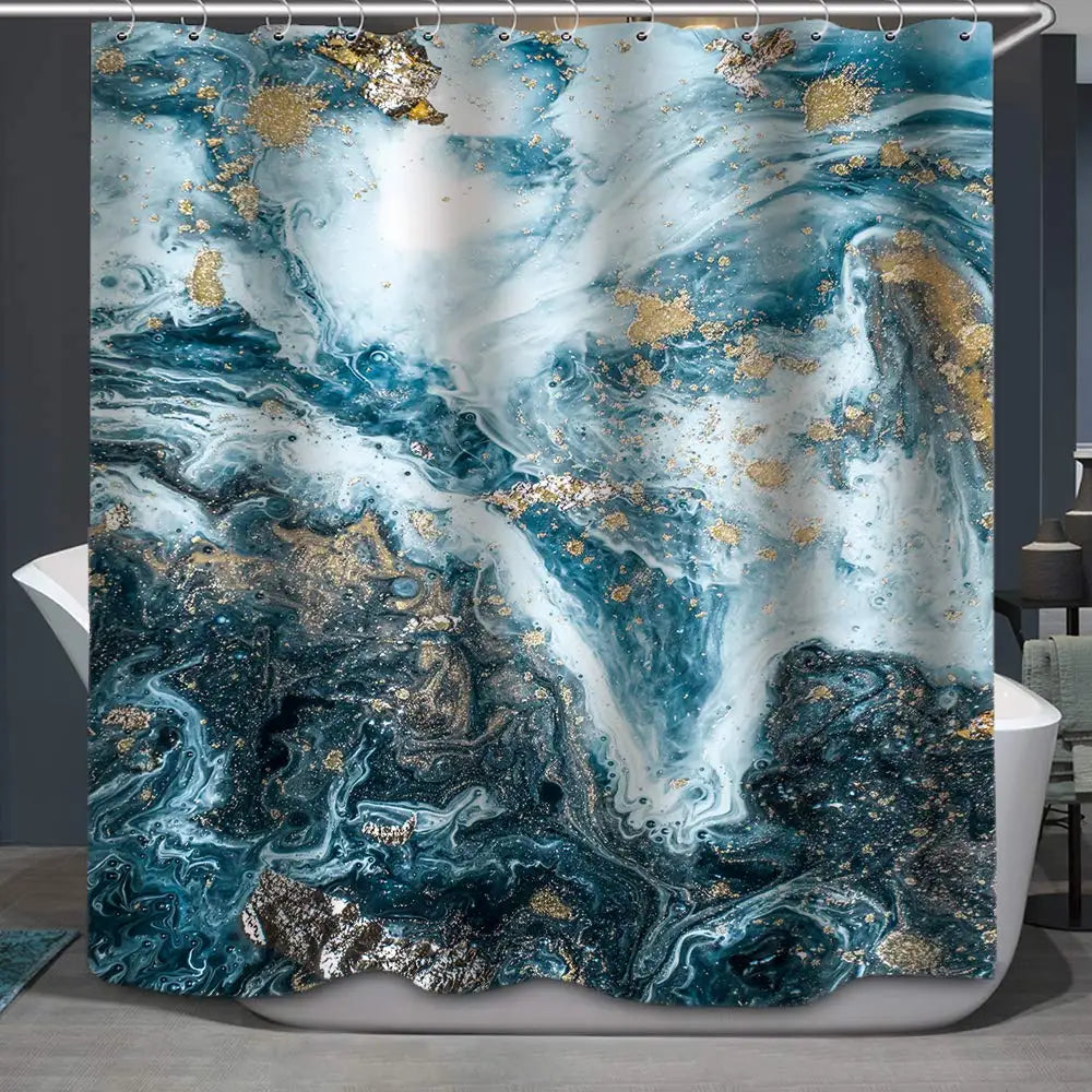 Grey Gold Marble Ink Texture Shower Curtain Set Abstract Modern Shower Curtain for Bathroom Decor Waterproof Washable Fabric