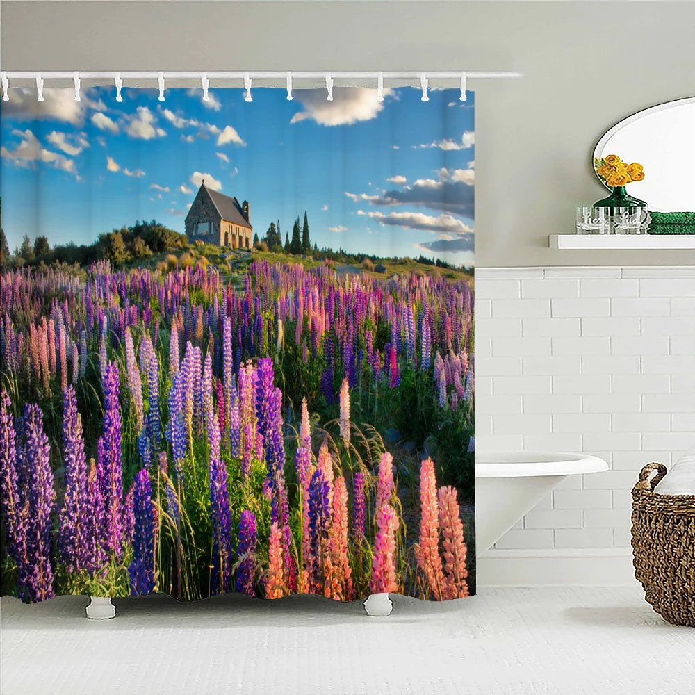 High Quality Natural Landscape Rain Forest Fabric Shower Curtain Waterproof Bath Curtains for Bathroom Decorate with Hooks