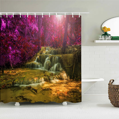 High Quality Natural Landscape Rain Forest Fabric Shower Curtain Waterproof Bath Curtains for Bathroom Decorate with Hooks