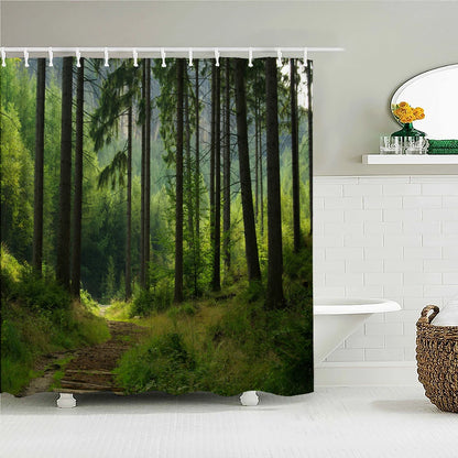 High Quality Natural Landscape Rain Forest Fabric Shower Curtain Waterproof Bath Curtains for Bathroom Decorate with Hooks