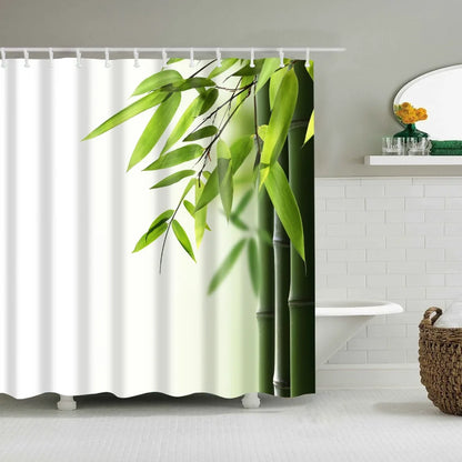 Ink Painting Bamboo Leaves Bird Shower Curtains Set Mountain Water Plant Landscape Waterproof Bathroom Curtain Retro Home Decor