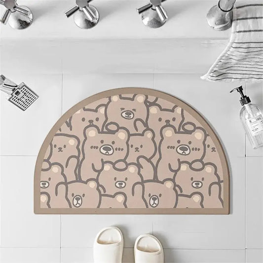 Ins Crowded Bear Bath Mat Bathroom Diatom Soft Floor Rug Bathroom Door Carpet Absorbent Semi-Circular Toilet Non-Slip Foot Mat