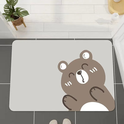Ins Crowded Bear Bath Mat Bathroom Diatom Soft Floor Rug Bathroom Door Carpet Absorbent Semi-Circular Toilet Non-Slip Foot Mat