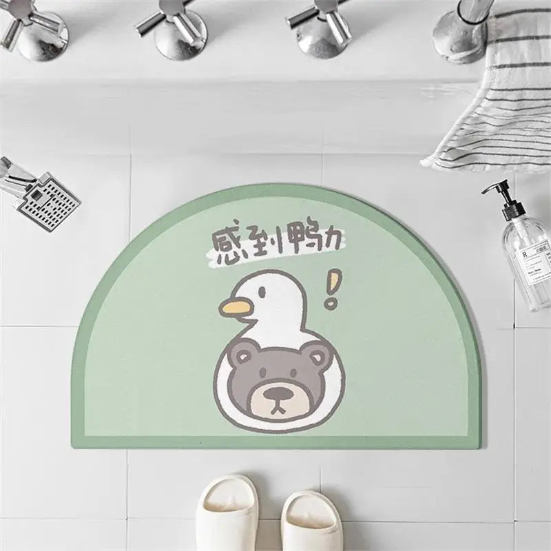 Ins Crowded Bear Bath Mat Bathroom Diatom Soft Floor Rug Bathroom Door Carpet Absorbent Semi-Circular Toilet Non-Slip Foot Mat