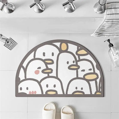 Ins Crowded Bear Bath Mat Bathroom Diatom Soft Floor Rug Bathroom Door Carpet Absorbent Semi-Circular Toilet Non-Slip Foot Mat