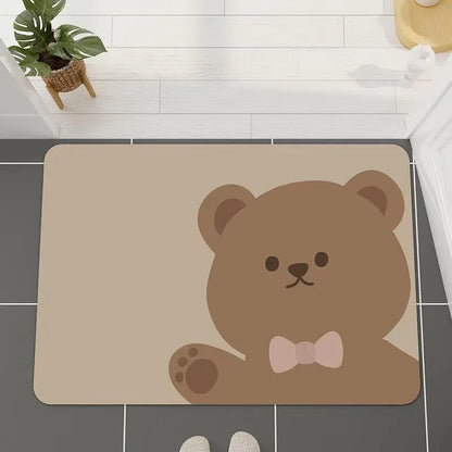 Ins Crowded Bear Bath Mat Bathroom Diatom Soft Floor Rug Bathroom Door Carpet Absorbent Semi-Circular Toilet Non-Slip Foot Mat