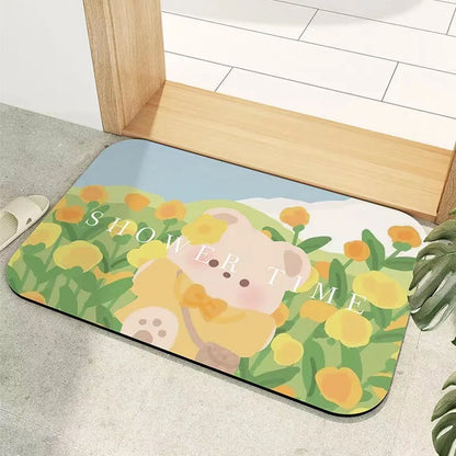 Ins Crowded Bear Bath Mat Bathroom Diatom Soft Floor Rug Bathroom Door Carpet Absorbent Semi-Circular Toilet Non-Slip Foot Mat