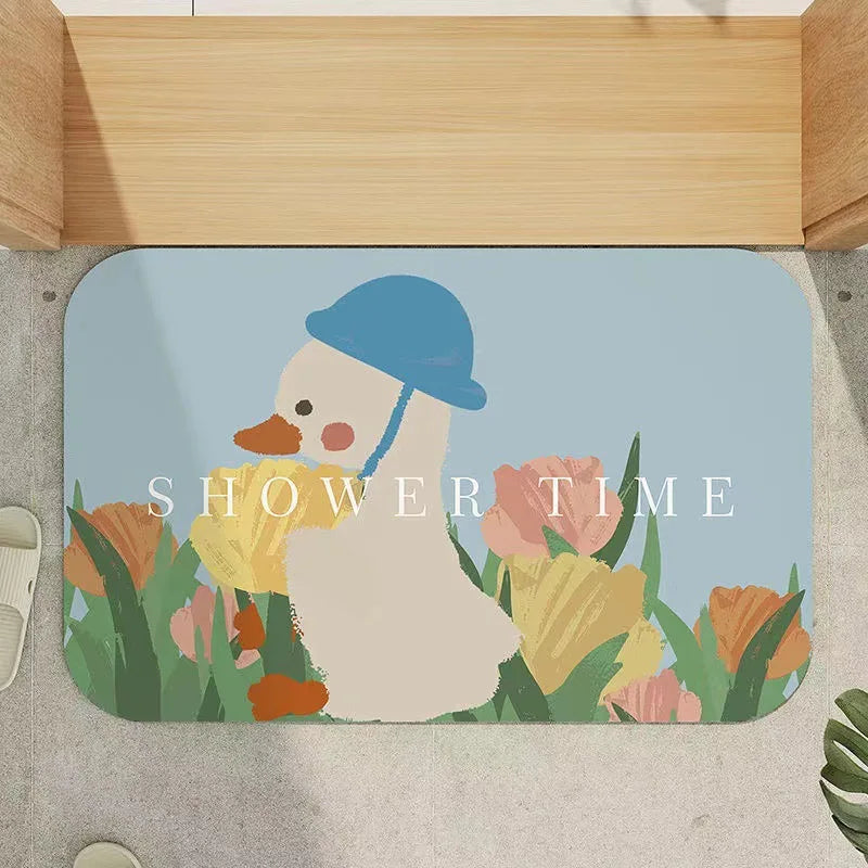 Ins Crowded Bear Bath Mat Bathroom Diatom Soft Floor Rug Bathroom Door Carpet Absorbent Semi-Circular Toilet Non-Slip Foot Mat