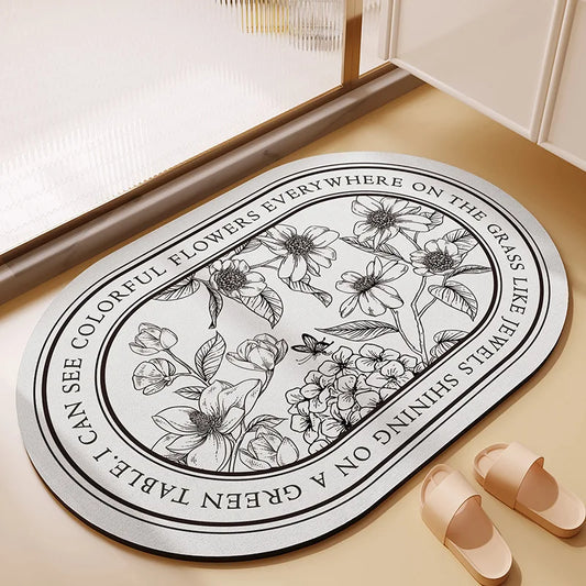 Ins Floral Diatomaceous Mud Non-slip Bath Mat Bathroom Toilet Rug Super Absorbent Entrance Door Mat Floor Mats