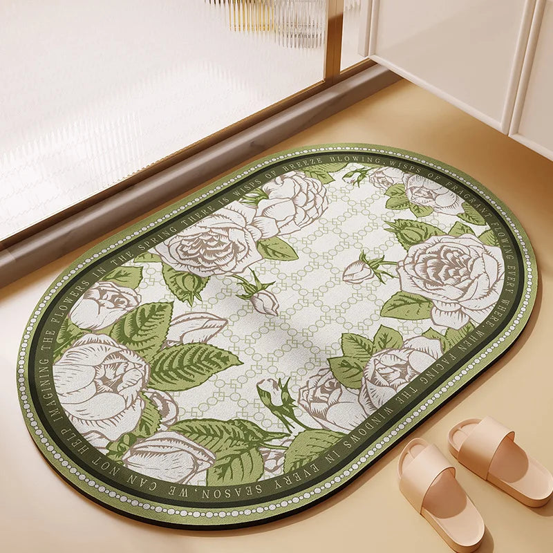 Ins Floral Diatomaceous Mud Non-slip Bath Mat Bathroom Toilet Rug Super Absorbent Entrance Door Mat Floor Mats