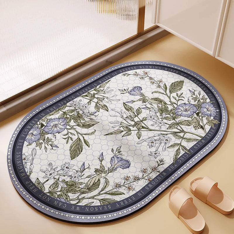 Ins Floral Diatomaceous Mud Non-slip Bath Mat Bathroom Toilet Rug Super Absorbent Entrance Door Mat Floor Mats