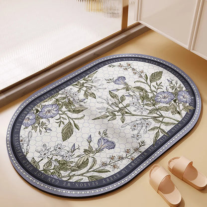 Ins Floral Diatomaceous Mud Non-slip Bath Mat Bathroom Toilet Rug Super Absorbent Entrance Door Mat Floor Mats