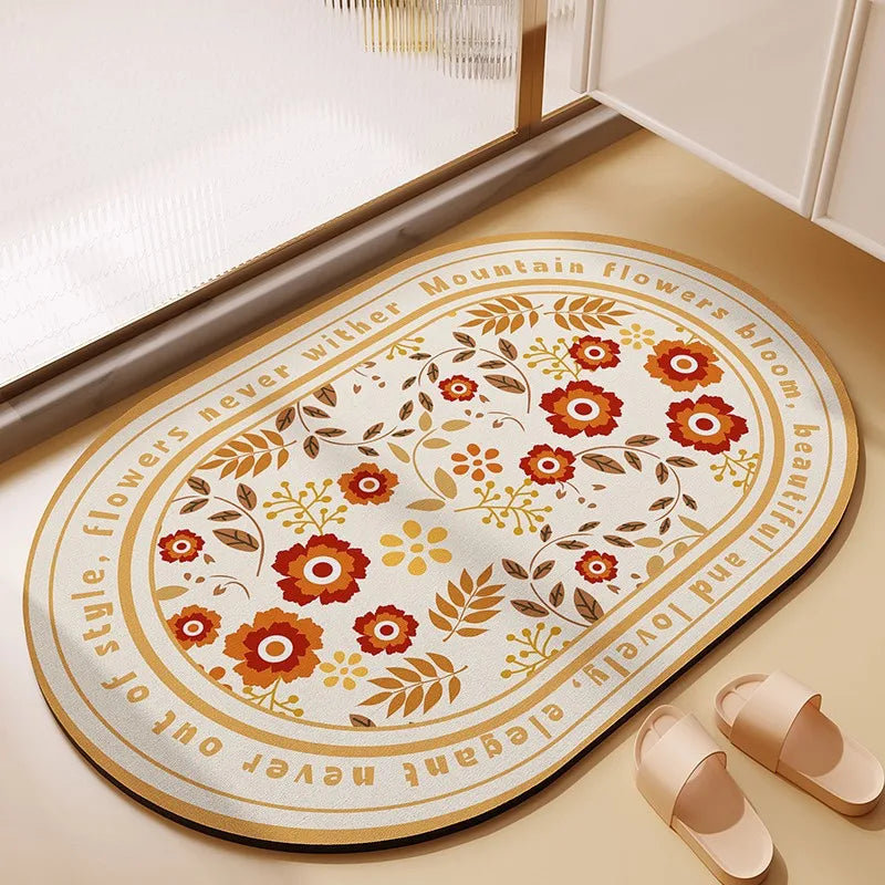 Ins Floral Diatomaceous Mud Non-slip Bath Mat Bathroom Toilet Rug Super Absorbent Entrance Door Mat Floor Mats