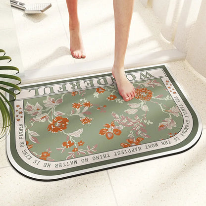 Ins Floral Diatomaceous Mud Non-slip Bath Mat Bathroom Toilet Rug Super Absorbent Entrance Door Mat Floor Mats