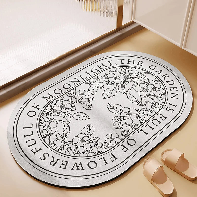 Ins Floral Diatomaceous Mud Non-slip Bath Mat Bathroom Toilet Rug Super Absorbent Entrance Door Mat Floor Mats