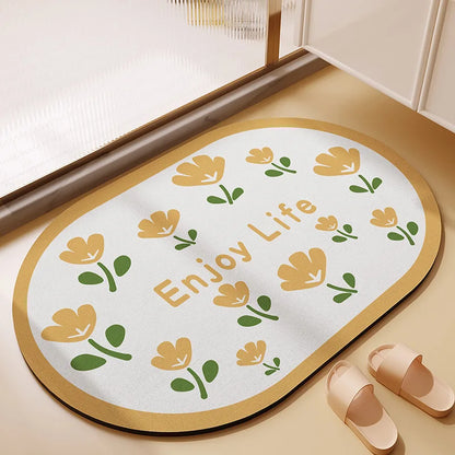 Ins Floral Diatomaceous Mud Non-slip Bath Mat Bathroom Toilet Rug Super Absorbent Entrance Door Mat Floor Mats