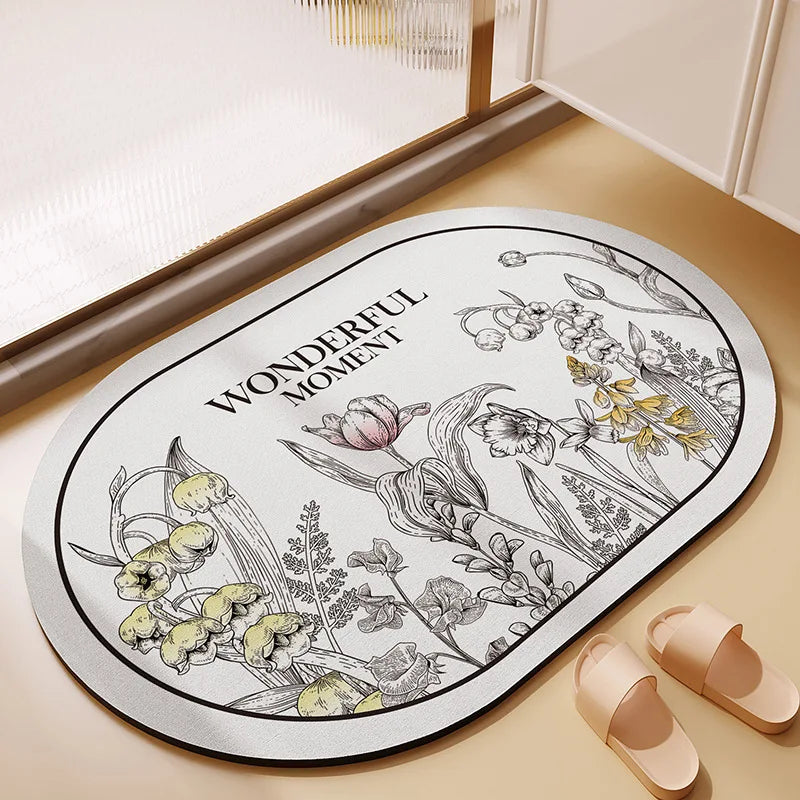 Ins Floral Diatomaceous Mud Non-slip Bath Mat Bathroom Toilet Rug Super Absorbent Entrance Door Mat Floor Mats