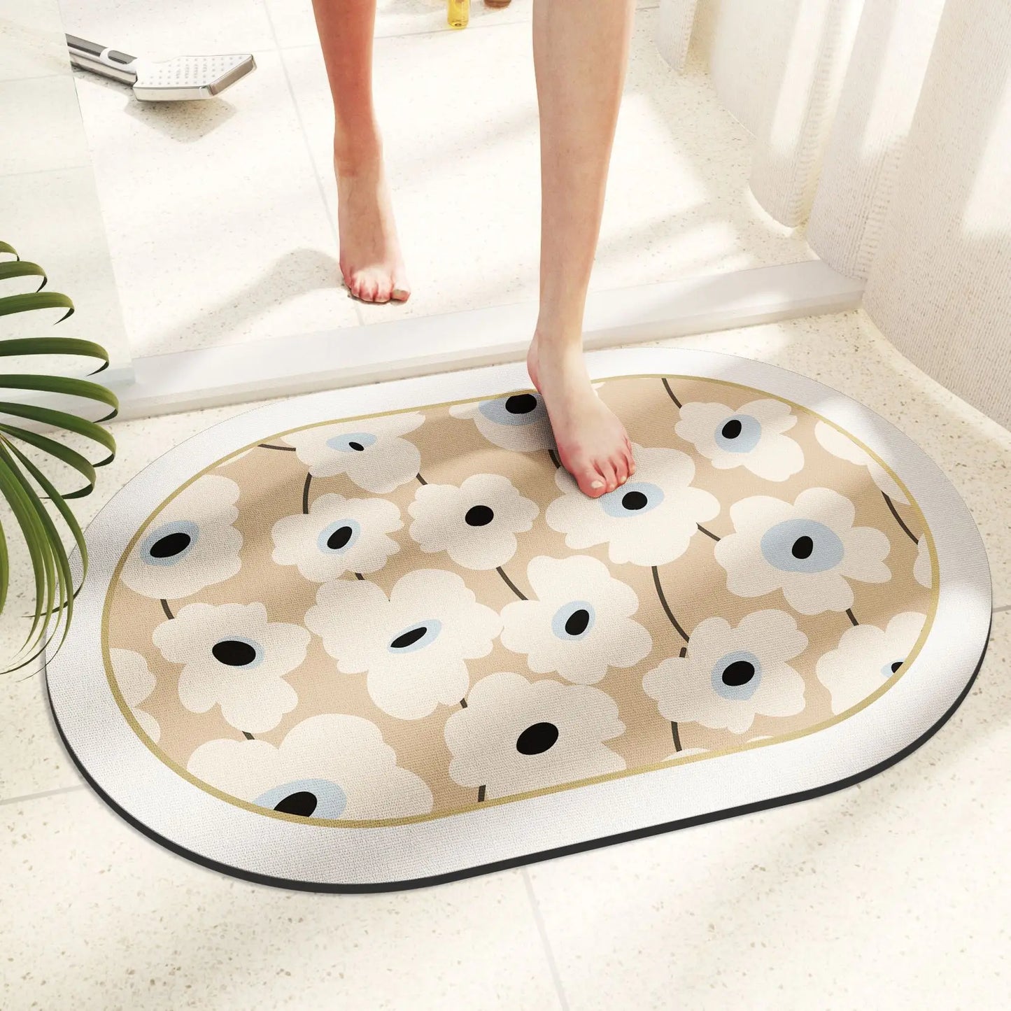 Ins Floral Diatomaceous Mud Non-slip Bath Mat Bathroom Toilet Rug Super Absorbent Entrance Door Mat Floor Mats