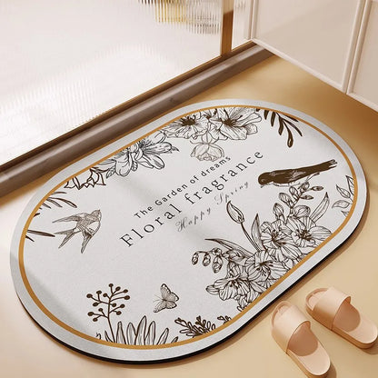 Ins Floral Diatomaceous Mud Non-slip Bath Mat Bathroom Toilet Rug Super Absorbent Entrance Door Mat Floor Mats