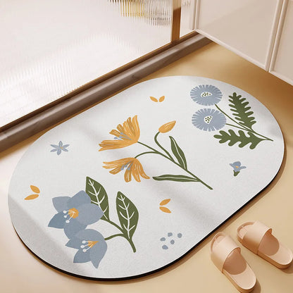 Ins Floral Diatomaceous Mud Non-slip Bath Mat Bathroom Toilet Rug Super Absorbent Entrance Door Mat Floor Mats