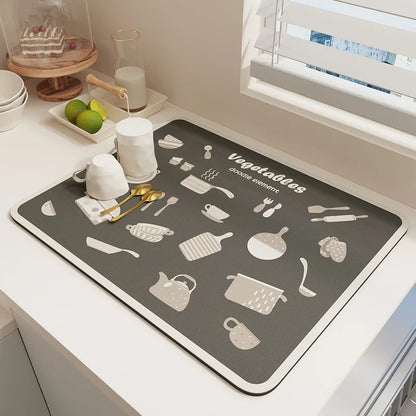 Kitchen Bar Dish Drying Mat Coffee Machine Absorbent Table Placemat Heat Resistant Pad Countertop Water Cup Drain Drying Pad