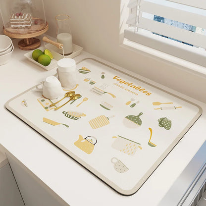 Kitchen Bar Dish Drying Mat Coffee Machine Absorbent Table Placemat Heat Resistant Pad Countertop Water Cup Drain Drying Pad