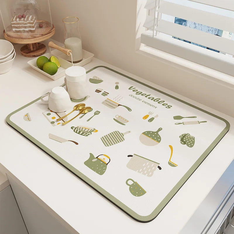 Kitchen Bar Dish Drying Mat Coffee Machine Absorbent Table Placemat Heat Resistant Pad Countertop Water Cup Drain Drying Pad