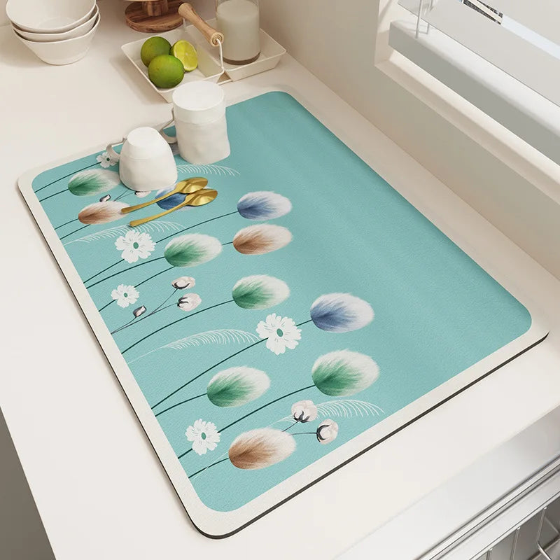 Kitchen Bar Dish Drying Mat Coffee Machine Absorbent Table Placemat Heat Resistant Pad Countertop Water Cup Drain Drying Pad
