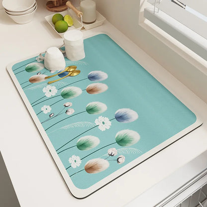 Kitchen Bar Dish Drying Mat Coffee Machine Absorbent Table Placemat Heat Resistant Pad Countertop Water Cup Drain Drying Pad