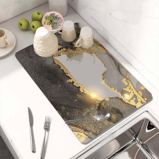 Kitchen Drain Pad Absorbent Dish Drying Mat Countertop Protector Mat Tableware Placemat Dinnerware Draining Mat Cup Bottle Rugs