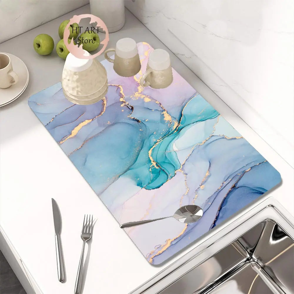 Kitchen Drain Pad Absorbent Dish Drying Mat Countertop Protector Mat Tableware Placemat Dinnerware Draining Mat Cup Bottle Rugs